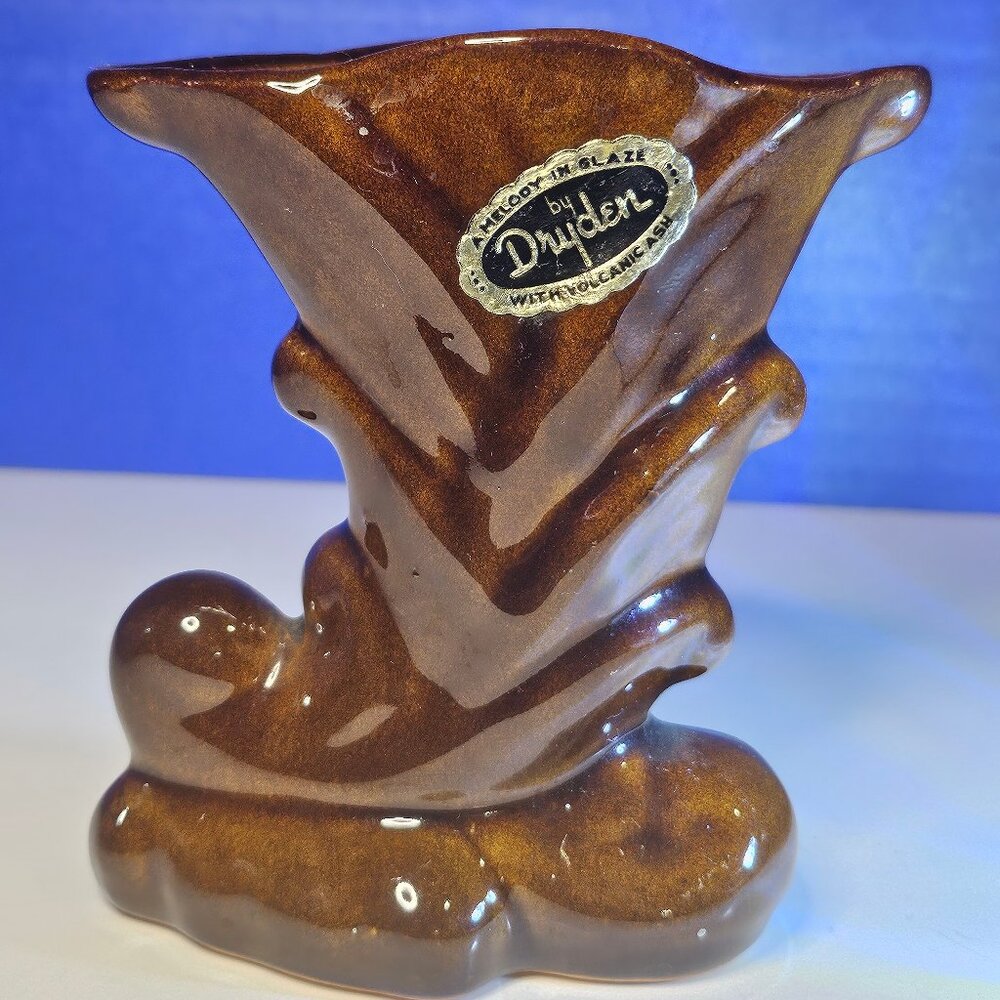 Vintage Dryden Hot Springs Arkansas Lava Brown Drip Glaze Art Noveau Vase